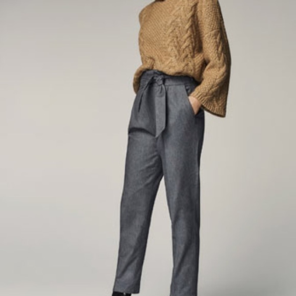 Massimo Dutti Women Fashion Grey Pants with Knots